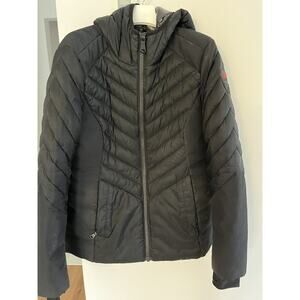 Pajar Women M Black Quilted Ski Puffer Jacket Reflective Hood Outdoor Streetwear